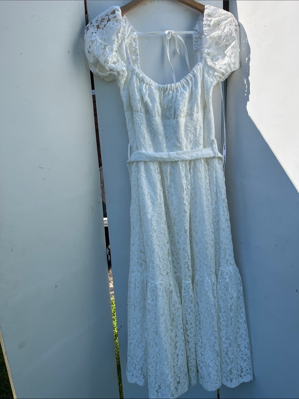 Club L London White Lace Maxi Dress with Puff Sleeves